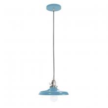 Montclair Light Works PEB401-54-96-C21 - 10" Uno Pendant, white cord with canopy, Light Blue with Brushed Nickel Hardware