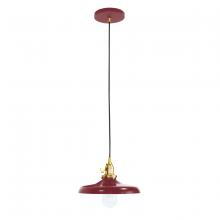 Montclair Light Works PEB401-55-91-C21 - 10" Uno Pendant, white cord with canopy, Barn Red with Brushed Brass Hardware