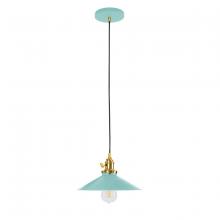 Montclair Light Works PEB404-48-91-C21 - 10" Uno Pendant, white cord with canopy, Sea Green with Brushed Brass Hardware