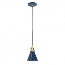 Montclair Light Works PEB405-50-91-C21 - 6" Uno Pendant, white cord with canopy, Navy with Brushed Brass Hardware