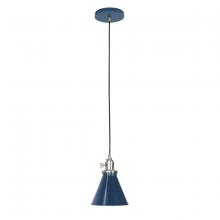 Montclair Light Works PEB405-50-96-C21 - 6" Uno Pendant, white cord with canopy, Navy with Brushed Nickel Hardware