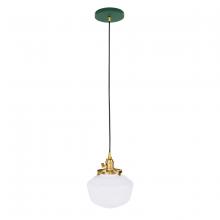 Montclair Light Works PEB413-42-91-C21 - 8" Uno Pendant, white cord with canopy, Forest Green with Brushed Brass Hardware