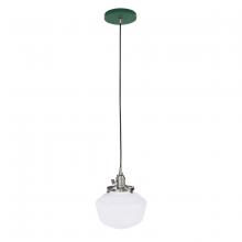 Montclair Light Works PEB413-42-96 - Uno 8" Pendant, with Schoolhouse glass shade,  Forest Green with Brushed Nickel hardware