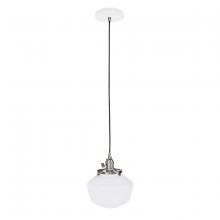 Montclair Light Works PEB413-44-96 - Uno 8" Pendant, with Schoolhouse glass shade,  White with Brushed Nickel hardware