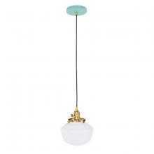 Montclair Light Works PEB413-48-91 - Uno 8" Pendant, with Schoolhouse glass shade,  Sea Green with Brushed Brass hardware
