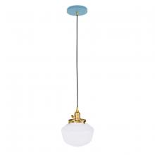 Montclair Light Works PEB413-54-91 - Uno 8" Pendant, with Schoolhouse glass shade,  Light Blue with Brushed Brass hardware