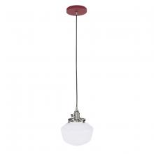 Montclair Light Works PEB413-55-96 - Uno 8" Pendant, with Schoolhouse glass shade,  Barn Red with Brushed Nickel hardware