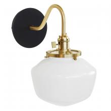 Montclair Light Works SCL413-41-91 - Uno 8" wall sconce, with Schoolhouse glass shade,  Black with Brushed Brass hardware
