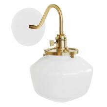 Montclair Light Works SCL413-44-91 - Uno 8" wall sconce, with Schoolhouse glass shade,  White with Brushed Brass hardware