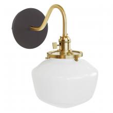 Montclair Light Works SCL413-51-91 - Uno 8" wall sconce, with Schoolhouse glass shade,  Architectural Bronze with Brushed Brass hardw