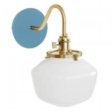 Montclair Light Works SCL413-54-91 - Uno 8" wall sconce, with Schoolhouse glass shade,  Light Blue with Brushed Brass hardware