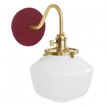 Montclair Light Works SCL413-55-91 - Uno 8" wall sconce, with Schoolhouse glass shade,  Barn Red with Brushed Brass hardware