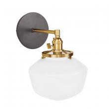 Montclair Light Works SCM413-51-91 - Uno 8" wall sconce, with Schoolhouse glass shade,  Architectural Bronze with Brushed Brass hardw