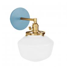 Montclair Light Works SCM413-54-91 - Uno 8" wall sconce, with Schoolhouse glass shade,  Light Blue with Brushed Brass hardware