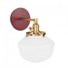 Montclair Light Works SCM413-55-91 - Uno 8" wall sconce, with Schoolhouse glass shade,  Barn Red with Brushed Brass hardware