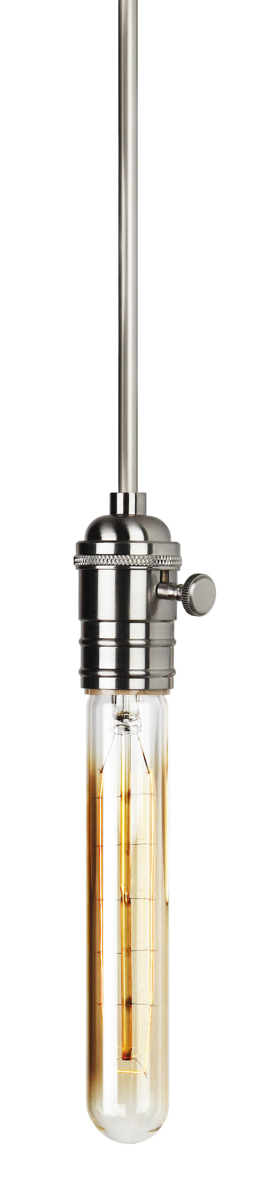 Pendant 120v 40w Retro Tube Spiral Filament 185mm T9 E26  Satin Nickel  Red Cord