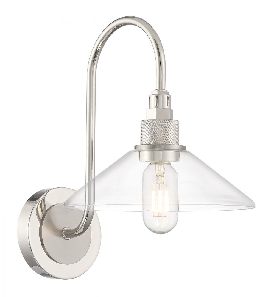 Charis 1-Light Wall Sconce - Polished Nickel with Brushed Nickel