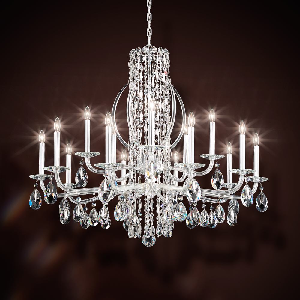 Siena 15 Light 120V Chandelier in Polished Stainless Steel with Radiance Crystal