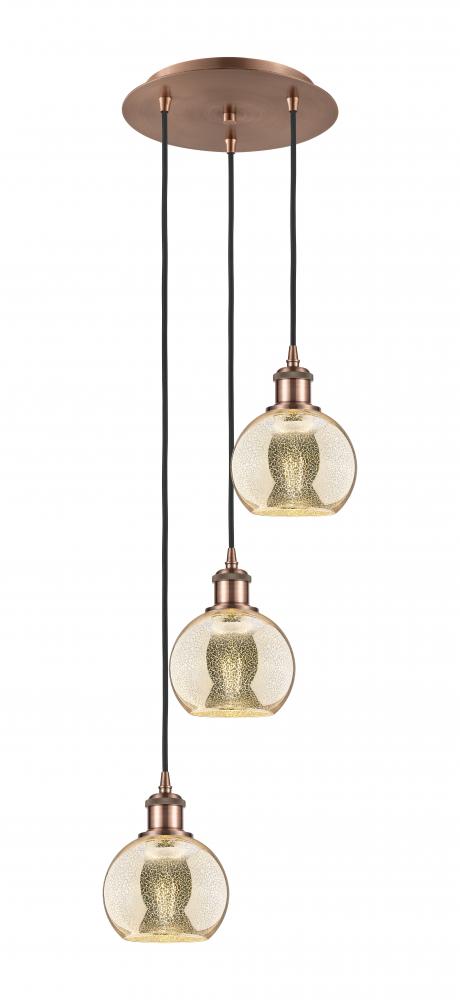 Athens - 3 Light - 12 inch - Antique Copper - Cord Hung - Multi Pendant