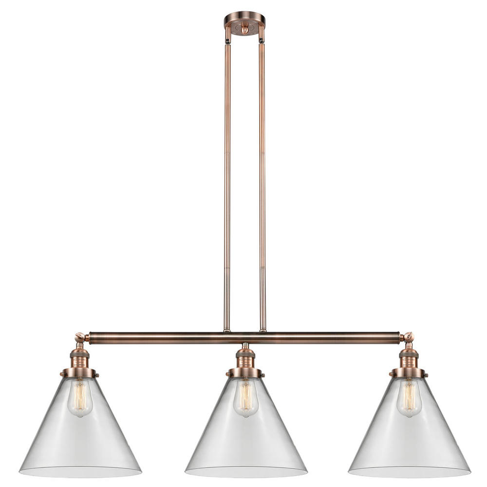 Cone - 3 Light - 44 inch - Antique Copper - Stem Hung - Adjustable Island Light