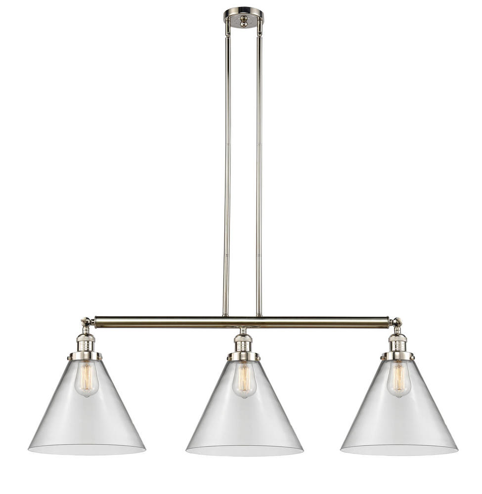 Cone - 3 Light - 44 inch - Polished Nickel - Stem Hung - Adjustable Island Light