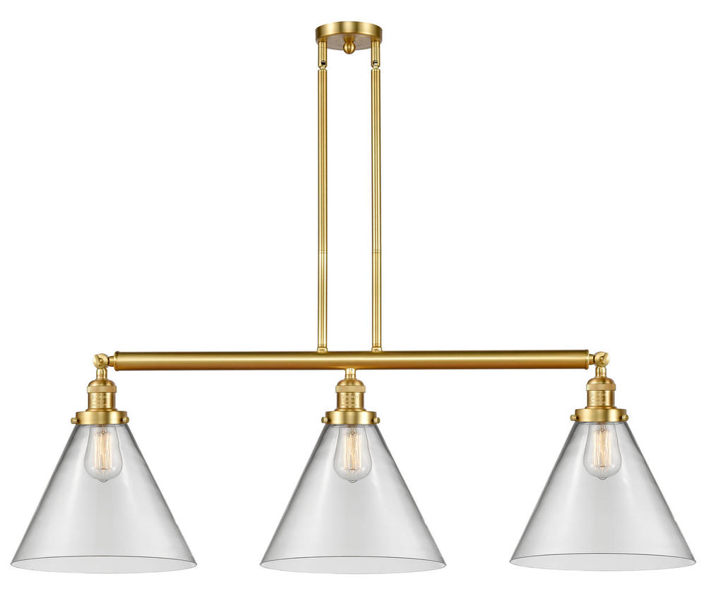 Cone - 3 Light - 44 inch - Satin Gold - Stem Hung - Adjustable Island Light