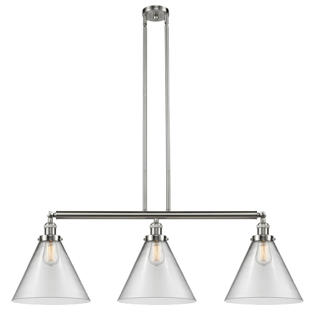 Cone - 3 Light - 44 inch - Brushed Satin Nickel - Stem Hung - Adjustable Island Light