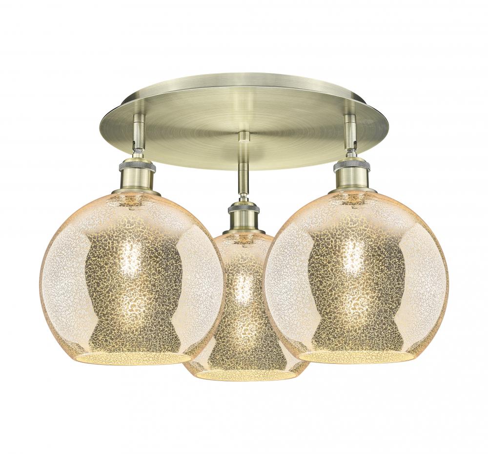 Athens - 3 Light - 22 inch - Antique Brass - Flush Mount