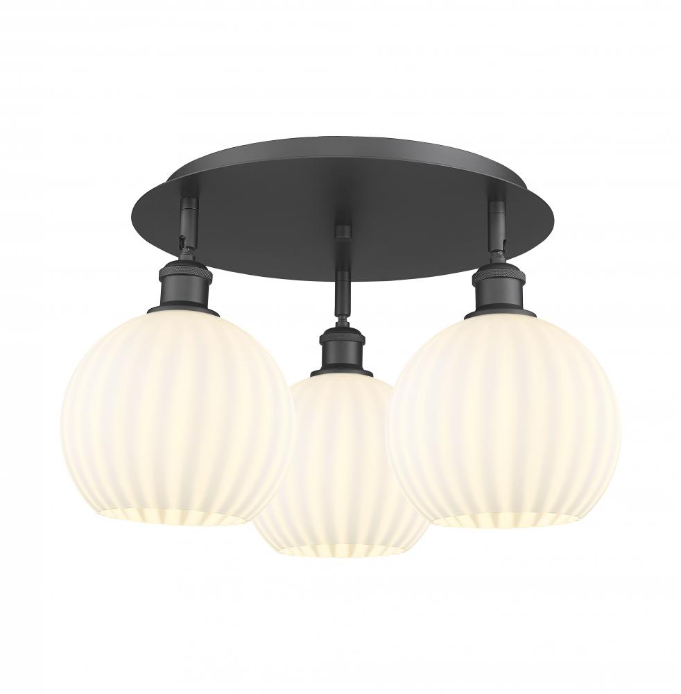 White Venetian - 3 Light - 20 inch - Matte Black - Flush Mount