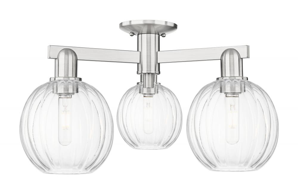 Preston Globe - 3 Light - 6 inch - Brushed Satin Nickel - Semi-Flush Mount