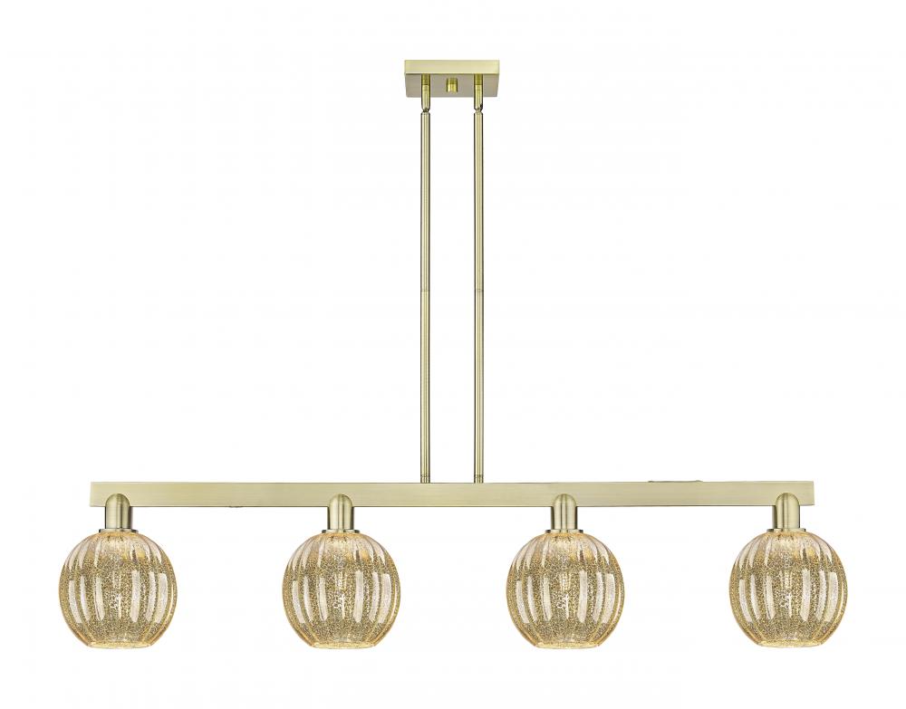 Preston Globe - 4 Light - 48 inch - Antique Brass - Cord hung - Island Light