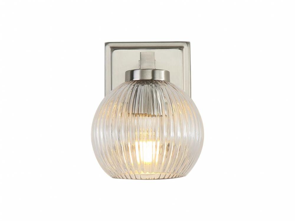 Elliott 1-Light Vanity Light in Pewter with Ribbed Clear Shade