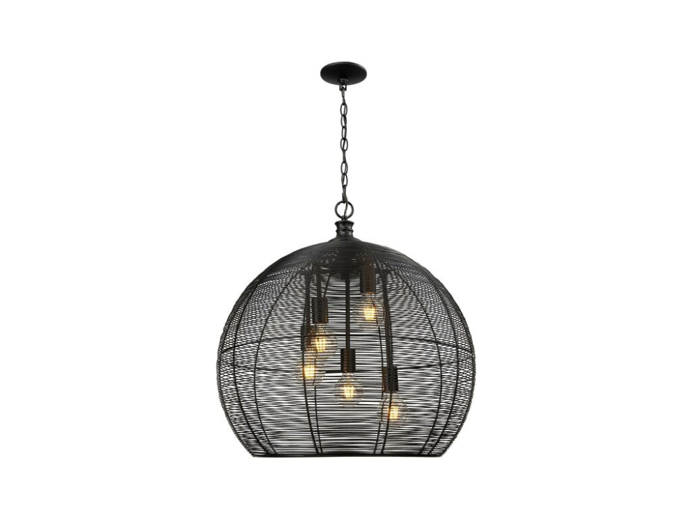 Calypso 5 Light Pendant in Matte Black with Matte Black Shade