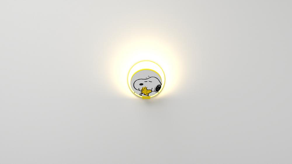 Peanuts® Gravy Wall Sconce - Matte Bright Yellow body, Snoopy Woodstock plates - Plug-in
