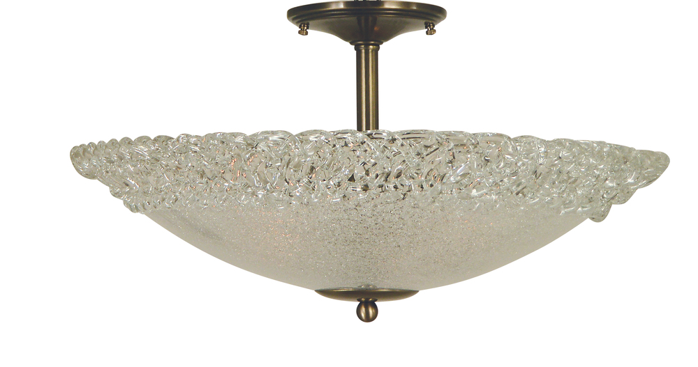 3-Light Antique Brass Brocatto 19" Semiflush