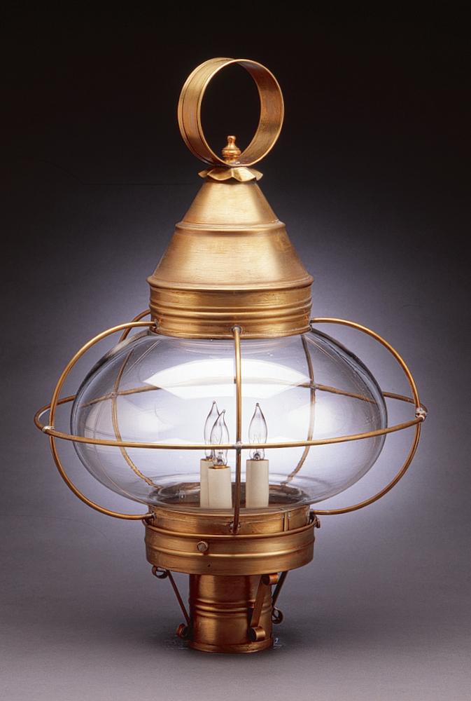 Caged Onion Post Antique Copper 3 Candelabra Sockets Clear Seedy Glass