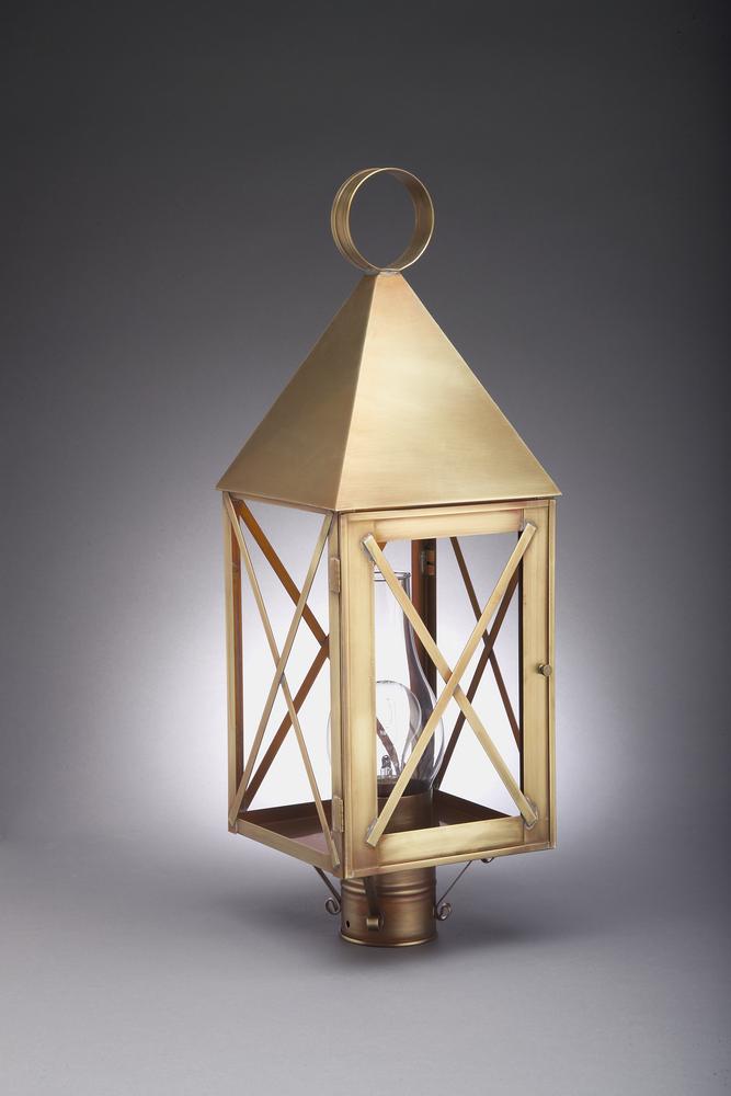 Pyramid Top X-Bars Post Dark Antique Brass 3 Candelabra Sockets Clear Glass